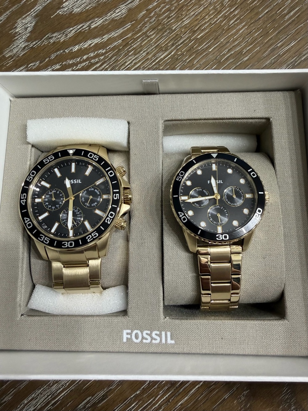 *NEW* Fossil Gold & Black Chronograph Stainless Steel Couples Watch - BQ2643SET